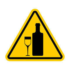 Attention alcohol. Yellow road sign. Caution liquor