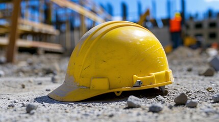 Yellow Hard Hat on a Construction Site Generative AI