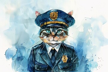 Feline Police Officer A Blue-Eyed, Whisker-Wielding Enforcer Generative AI