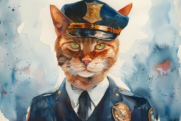 Feline Police Officer A Fierce Feline in a Uniform Generative AI