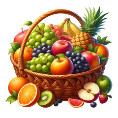 Naklejka na ściany i meble fruits in basket isolated on transparent background PNG image AI Generated 