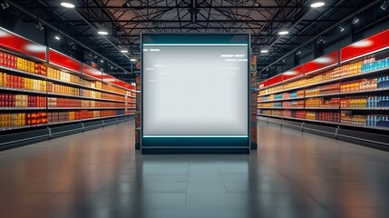 Blank billboard in the interior of the supermarket. 3d rendering