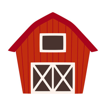 vector illustration with red barn house isolated on white background, farming item, flat style