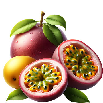 illustration of passion fruit isolated on transparent background PNG image AI Generated 