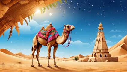 camel ramadan background in desert
