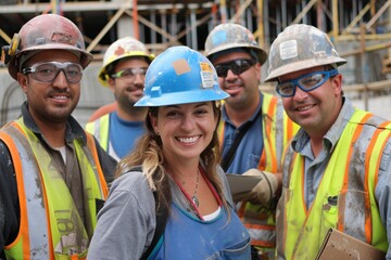 Hard Hats and Smiles A Construction Crew's Monthly Meet-Up Generative AI