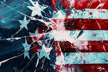 Busted American Flag A Patriotic Painting of Broken Glass Generative AI