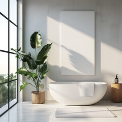 Freestanding tub in modern bathroom