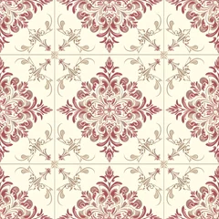 Fotobehang Vintage Splendor: Victorian Era Tile Pattern Adorned with Delicate Floral Patterns, Background, Hand Edited Generative AI © Muhammad