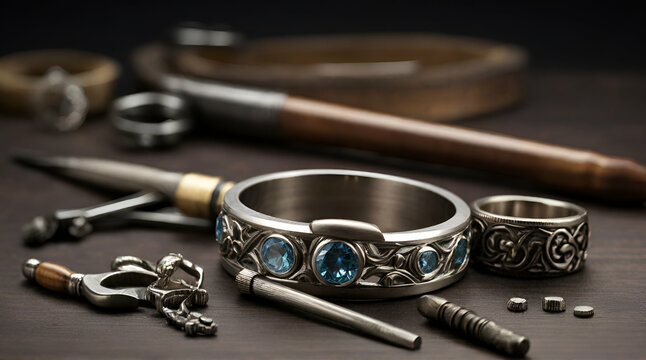 Tools of the trade used by jewelers to determine the actual ring and finger sizes for buying jewelry. generative.ai