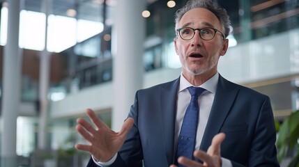 Power Suit Man with Glasses and Tie, Making a Surprised Face Generative AI