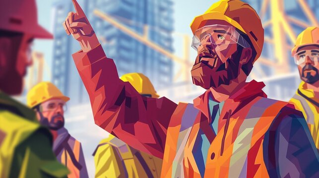 Pointing the Way Construction Workers in Vibrant Safety Vests Generative AI