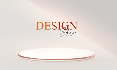 3D realistic premium product display design template. White scene with round podium, light and shadow. Elegant vector platform. Stage for showcase.