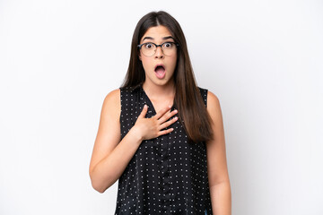 Young Brazilian woman isolated on white background surprised and shocked while looking right