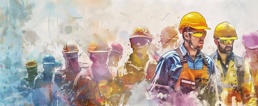 Construction Workers' Union A Painting of Men in Hard Hats Generative AI