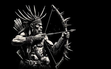Fototapeta premium Ancient hunter with bow and arrow