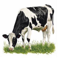 A dairy cow illustration eating grass