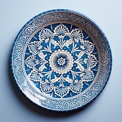 Decorative Moroccan ceramic hand painted plate, handmade, isolated, closeup top view. - 745071940