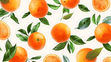 Oranges and Leaves: Vibrant Group Illustration on White Background
