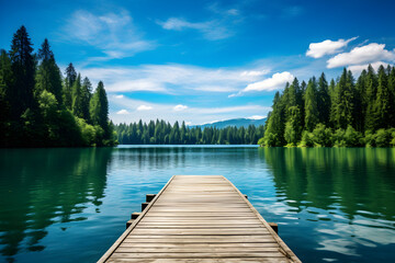 Fototapeta na wymiar Serene Beauty of The Untouched Lake Encapsulated in Bright Daylight