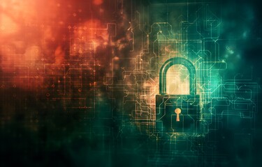 Data Security, digitales Netzwerk mit Sicherheitsschlüssel, Schloss als Konzept für Datensicherheit