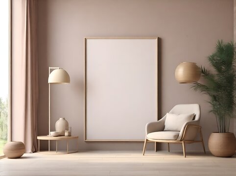 empty mock-up frame on the background of a home interior, 3d rendering