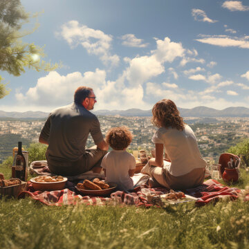 Picnic Overlooking the Cityscape. Image generated with AI.