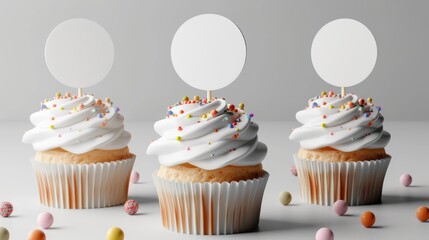 Vanilla Cupcakes with Blank Topper Mockup Display