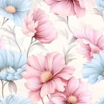 Elegant pastel flowers seamless pattern ideal for background design and decoration
