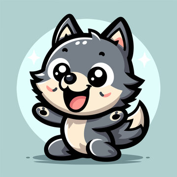 vector style grey baby wolf cute mascot
