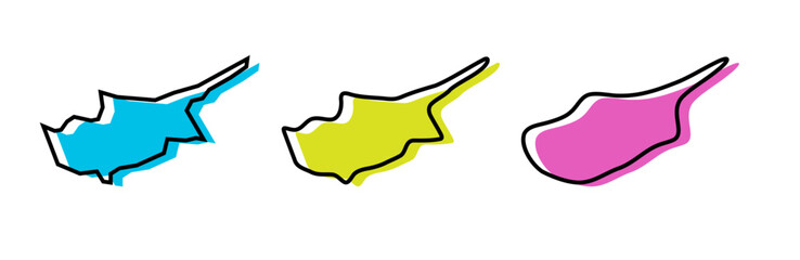 Cyprus country black outline and colored country silhouettes in three different levels of smoothness. Simplified maps. Vector icons isolated on white background.