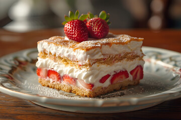 Piece of Cake on White Plate