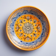 Decorative Moroccan ceramic hand painted plate, handmade, isolated, closeup top view. - 745075718