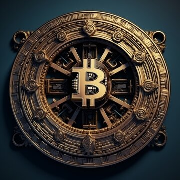 Bitcoin cryptocurrency coin private key lock background for blockchain security and investment