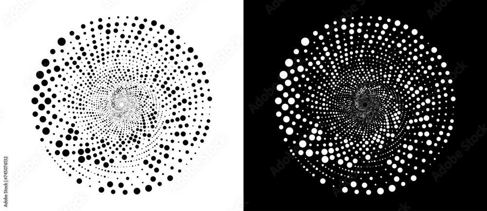 Aufkleber abstract background with random dots in spiral. art design circle as logo or icon. a black figure on