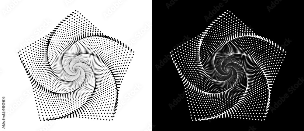 Poster abstract background with halftone pentagon. art design logo or icon. a black figure on a white backg