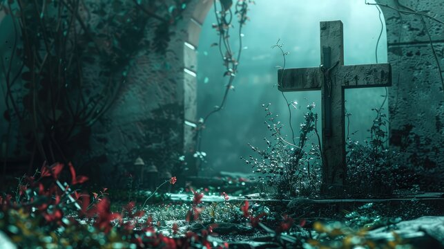 Background image for the church office: The Cross symbol of God, christian, easter and funeral.