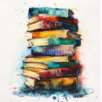 Colorful Book Stack A Vibrant Display of Literature Generative AI