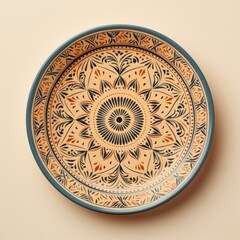 Decorative Moroccan ceramic hand painted plate, handmade, isolated, closeup top view. - 745076561