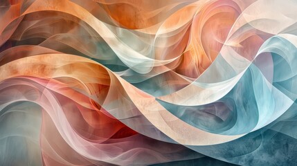 An abstract composition featuring soft swirls and folds of translucent fabric-like textures in a...