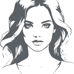 Young woman face front view in low key style. Elegant silhouette of a female head.
