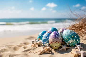 Foto op Plexiglas beach with colorful easter eggs during a easter vacation at the beach © tetxu