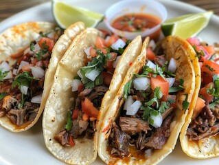 Succulent Meat Tacos with Diced Tomatoes and Onions