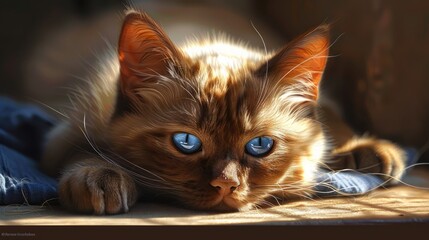 Serene Feline Relaxing in Sunlight with Striking Blue Eyes
