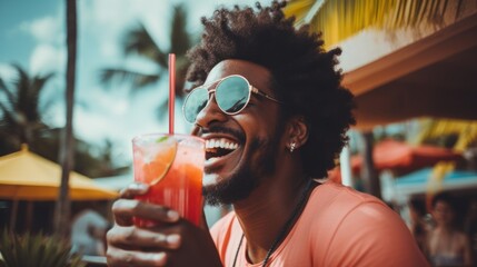 hipster man in resort having a summer cocktail