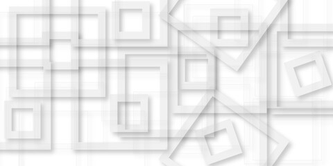Fototapeta premium White and grey geometric minimal and square shape banner design. Abstract geometric minimal futuristic element concept. can use for adding, poster, design artwork, template, banner, wallpaper.