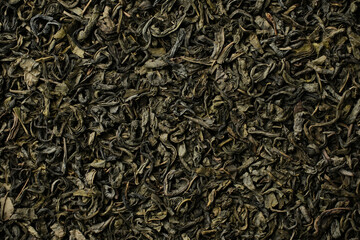 dry leaves green tea close up