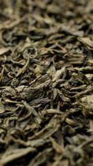 Dried leaves green tea close up