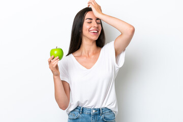 Young caucasian woman isolated on white background has realized something and intending the solution