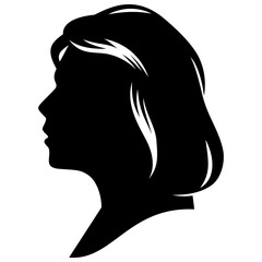 Young woman head silhouette for avatars, user profiles. Designed to good fit in square and circle. Vector clipart isolated on white.